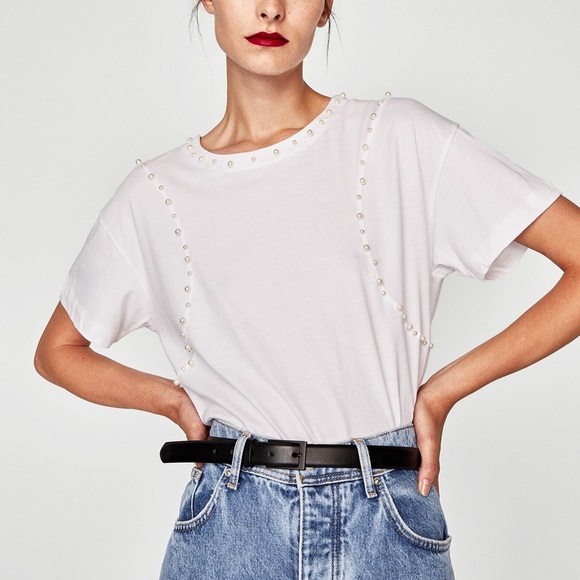 Zara Tops - 🆕 Zara women’s tee-shirt with pearl accents.